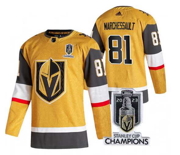 Mens Vegas Golden Knights #81 Jonathan Marchessault Gold 2023 Stanley Cup Champions Stitched Jersey